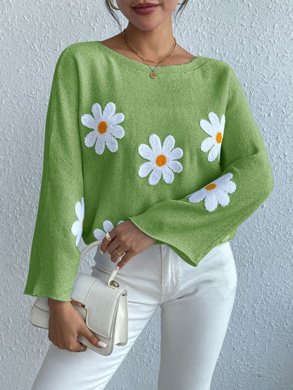 Daisy Dream Oversized Knit Sweater – 3D Floral