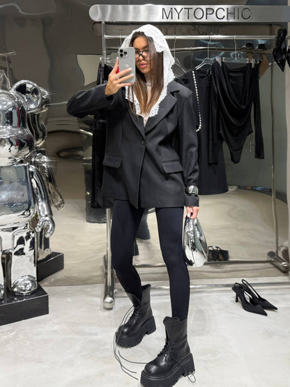 Odette Lace-Hood Oversized Blazer