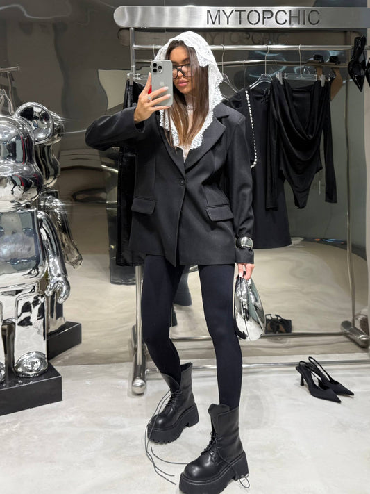 Odette Lace-Hood Oversized Blazer