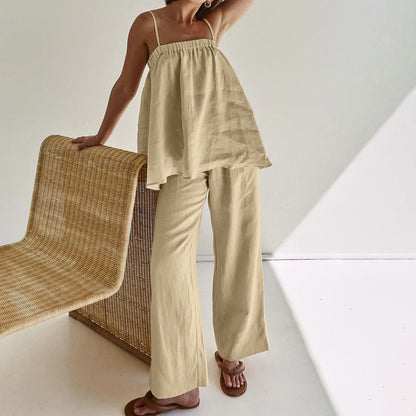 Amara Luxe Two-Piece Set – Strapless Top and Wide-Leg Trousers