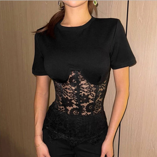 Vivienne Lace Corset-Panel Fitted Tee