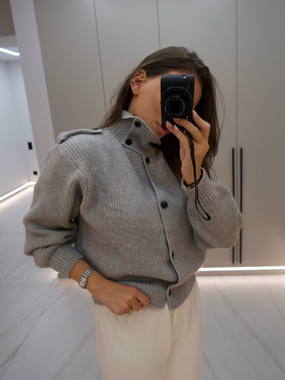 Reese High-Neck Button Cardigan