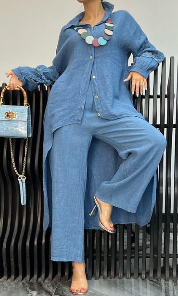 Aurora Two-Piece Shirt and Wide-Leg Pant Set