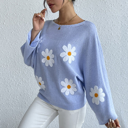 Daisy Dream Oversized Knit Sweater – 3D Floral