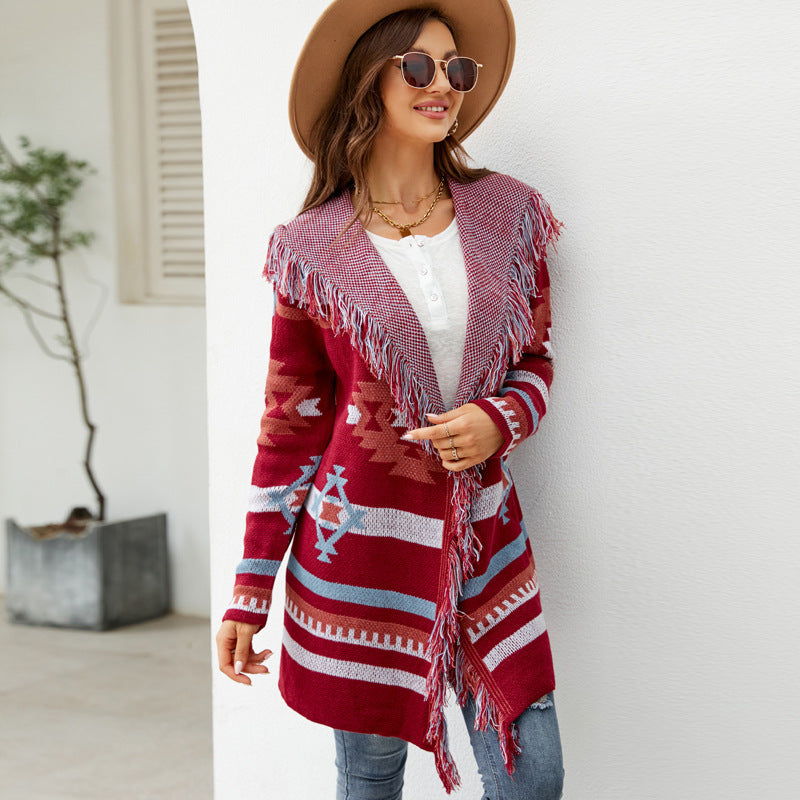 Scarlet Tribal Tassel Cardigan