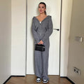Mila Two-Piece Set: Hooded Double-Zip Knit Cardigan + Wide-Leg Pants