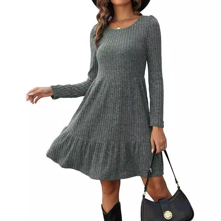 Striped Knit Sweater Dress – Midi A-Line