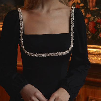 Celestia Crystal-Detail Black Dress