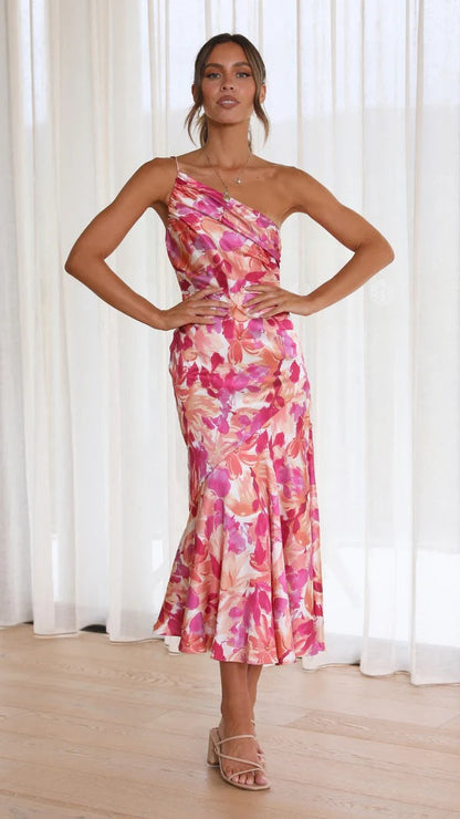 Fleur Jardin Satin Midi Dress