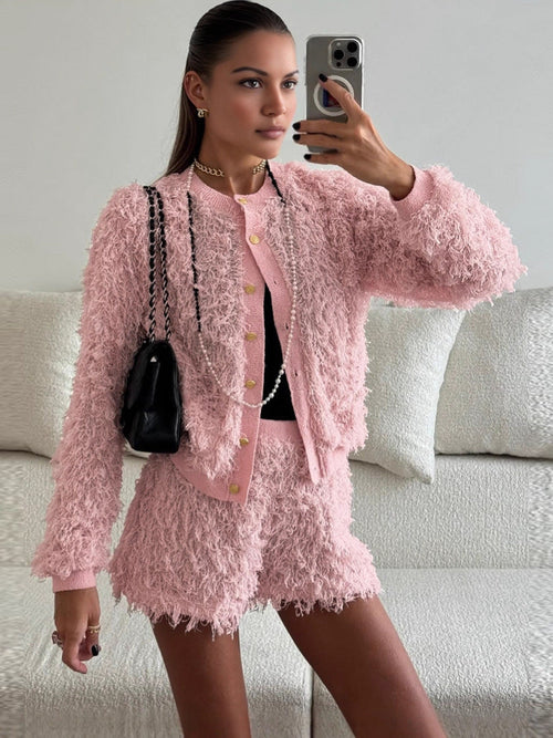 ChicFluff Two-Piece Set: Jacket + Shorts