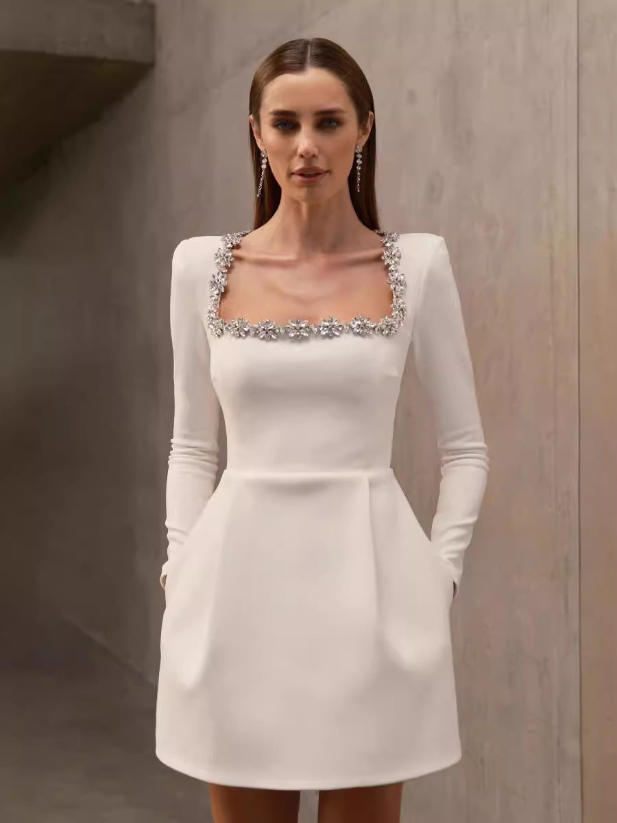 Isabella Crystal Square-Neck Mini Dress