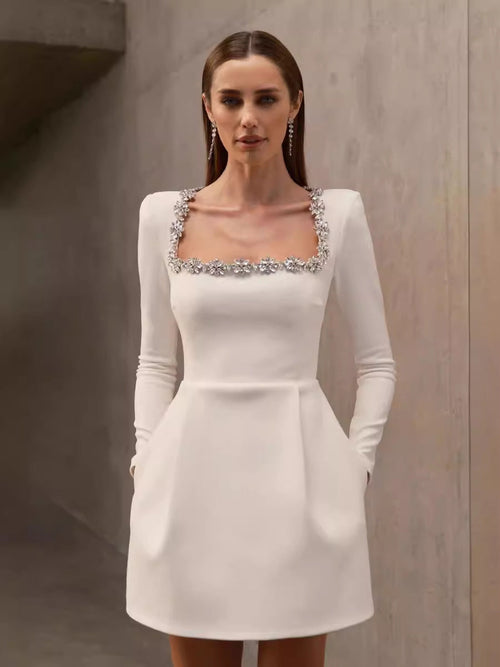 Isabella Crystal Square-Neck Mini Dress