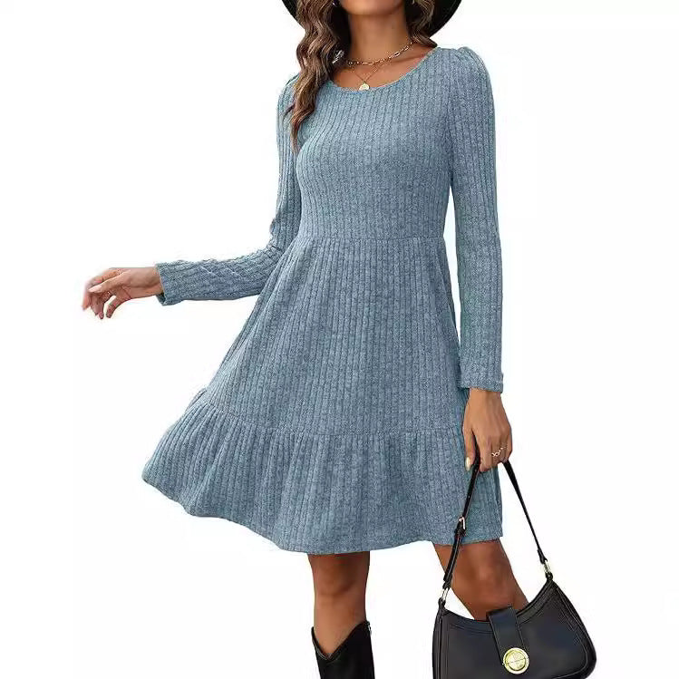 Striped Knit Sweater Dress – Midi A-Line