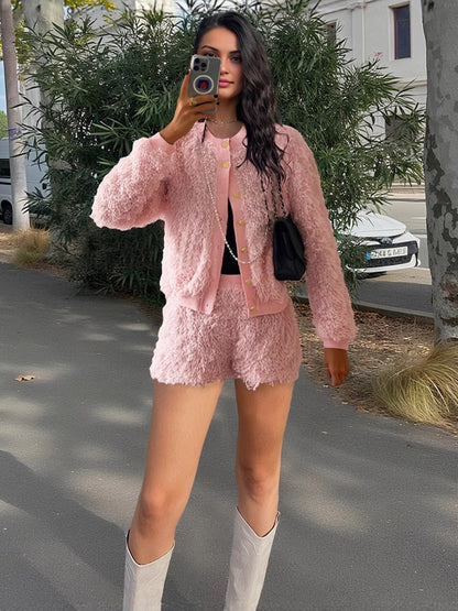 ChicFluff Two-Piece Set: Jacket + Shorts