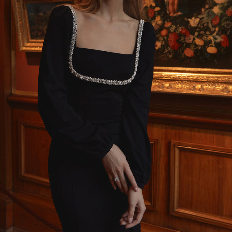 Celestia Crystal-Detail Black Dress