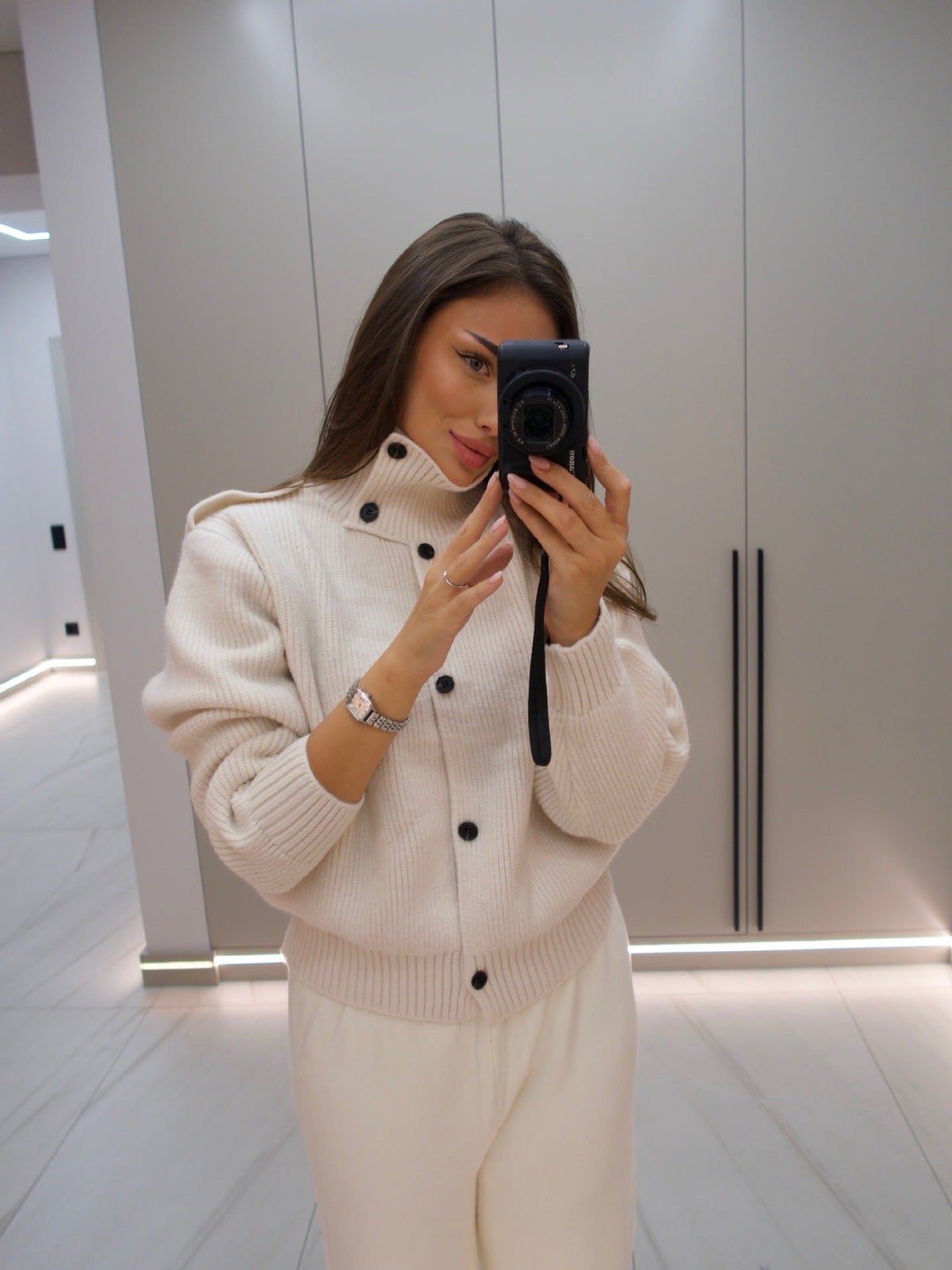 Reese High-Neck Button Cardigan
