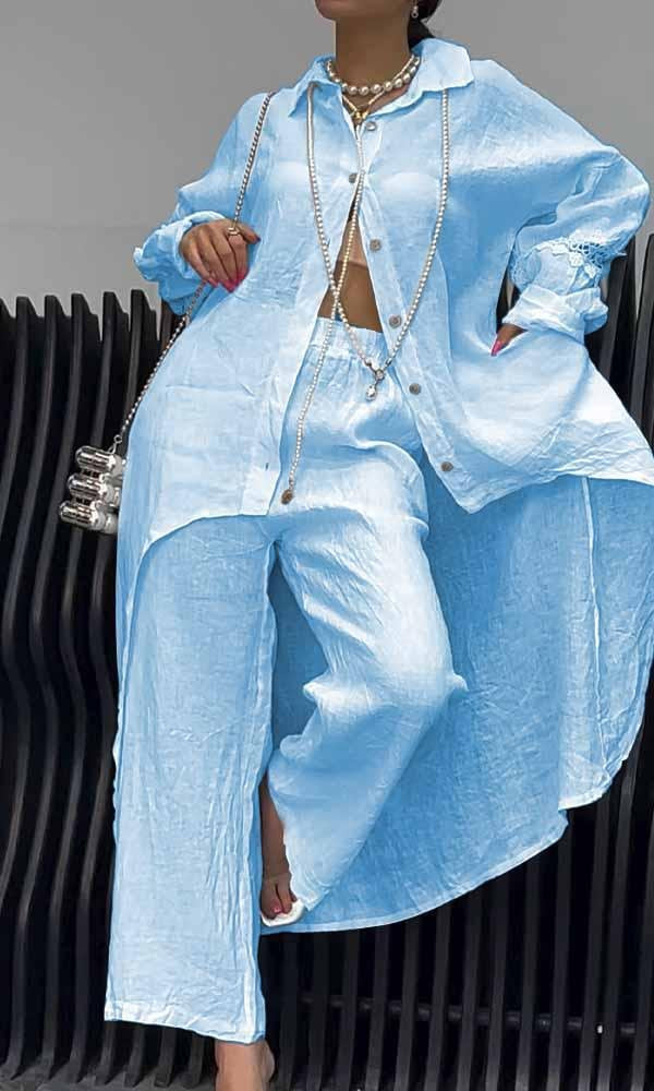 Aurora Two-Piece Shirt and Wide-Leg Pant Set
