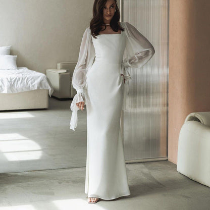 Blanche Mermaid Gown – Square-Neck Long-Sleeve