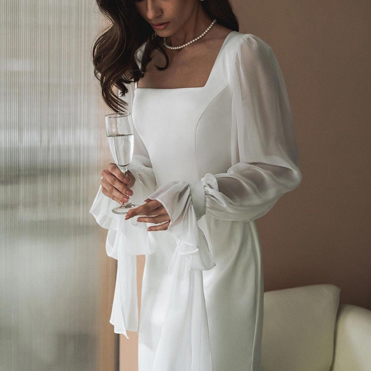 Blanche Mermaid Gown – Square-Neck Long-Sleeve