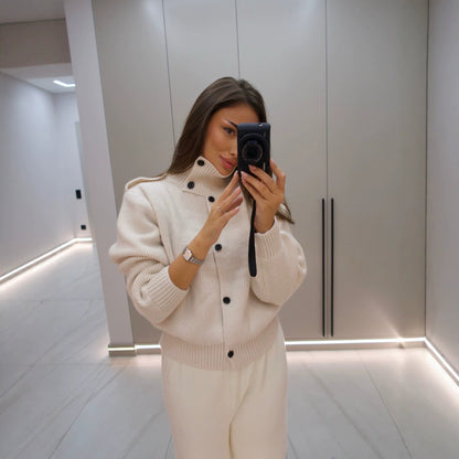 Reese High-Neck Button Cardigan