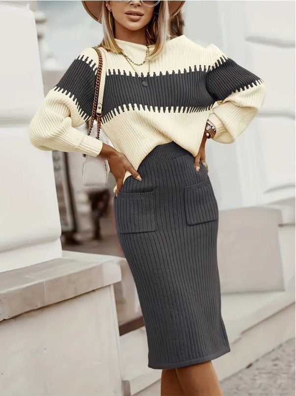 Olivia Contrast Knit Skirt Set