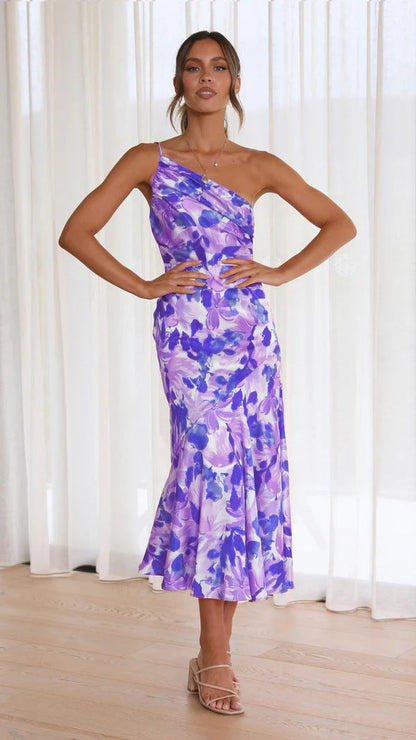 Fleur Jardin Satin Midi Dress