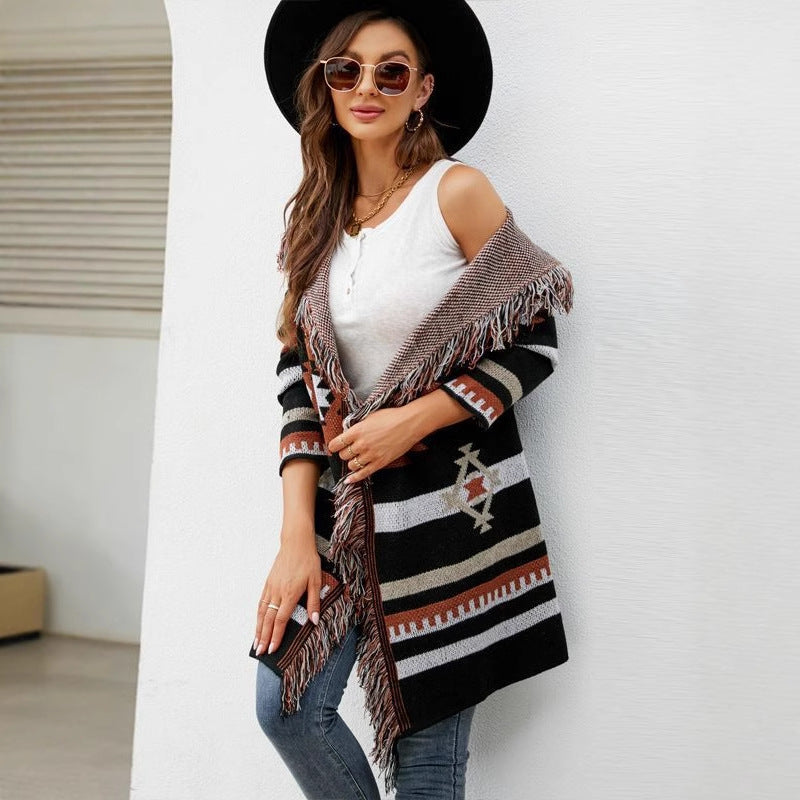 Scarlet Tribal Tassel Cardigan