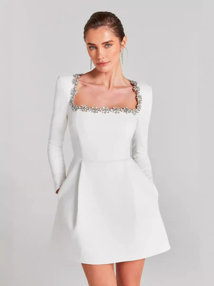 Isabella Crystal Square-Neck Mini Dress