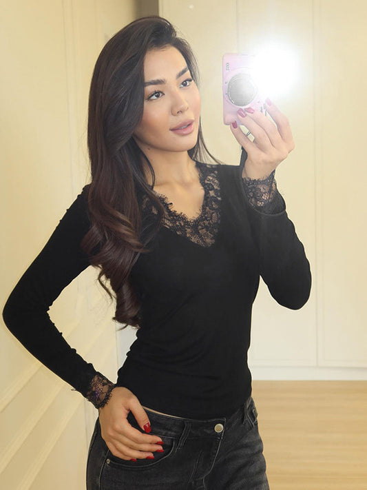 Lyra Lace-Trim V-Neck Fitted Top