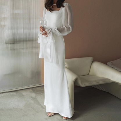 Blanche Mermaid Gown – Square-Neck Long-Sleeve