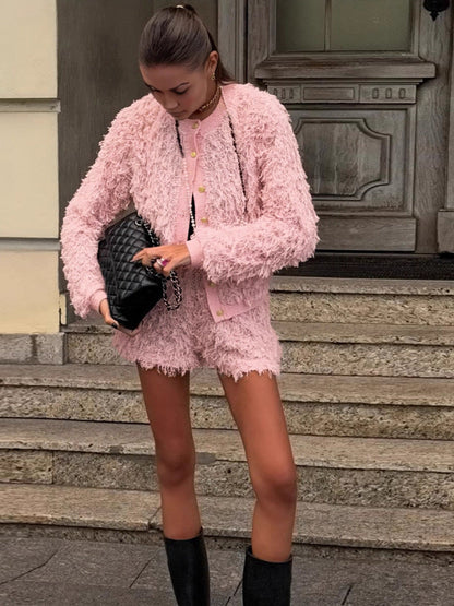 ChicFluff Two-Piece Set: Jacket + Shorts
