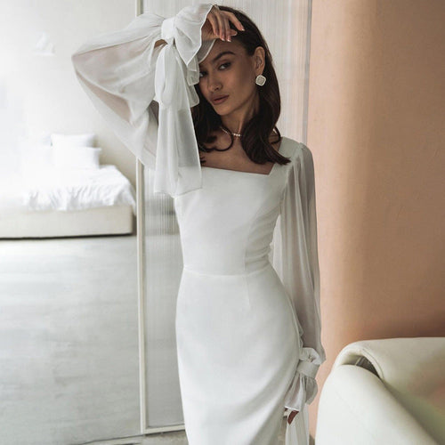 Blanche Mermaid Gown – Square-Neck Long-Sleeve