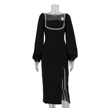 Celestia Crystal-Detail Black Dress