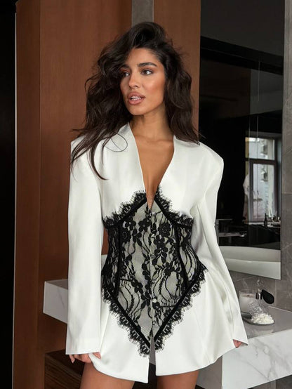 Celeste Lace-Panel Contrast Blazer