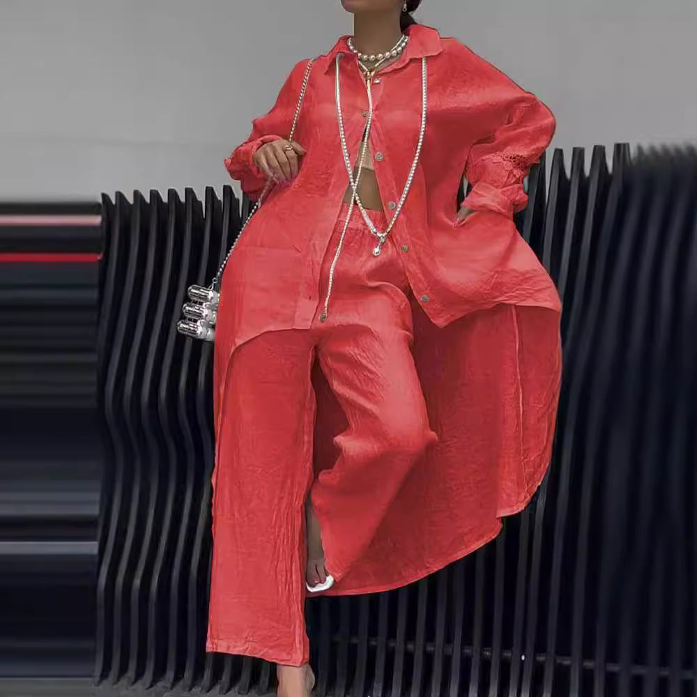 Aurora Two-Piece Shirt and Wide-Leg Pant Set