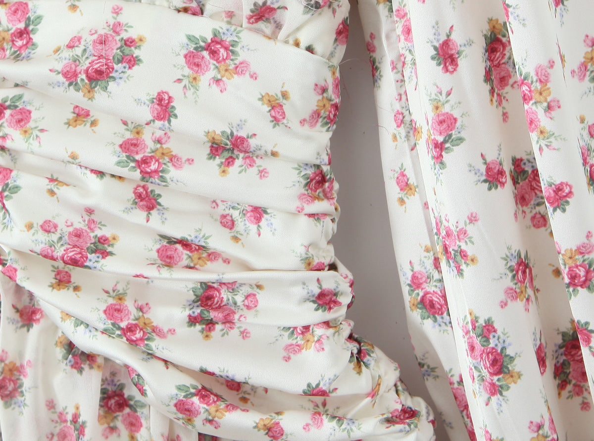 Floral Ruffle Mini Dress | V-Neck Long Sleeve Ruched Design