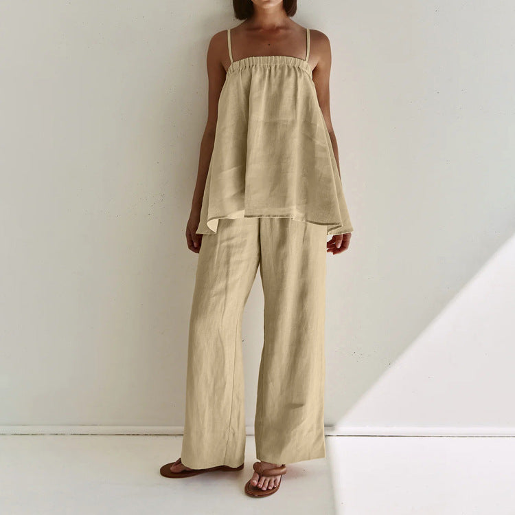 Amara Luxe Two-Piece Set – Strapless Top and Wide-Leg Trousers