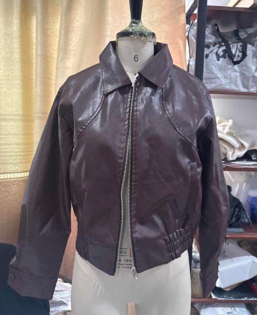 Lace-up cropped leather jacket - additional view