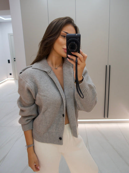 Reese High-Neck Button Cardigan