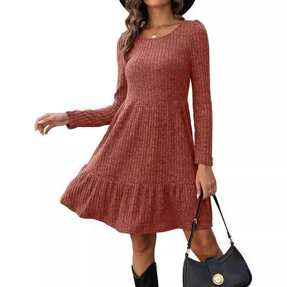 Striped Knit Sweater Dress – Midi A-Line