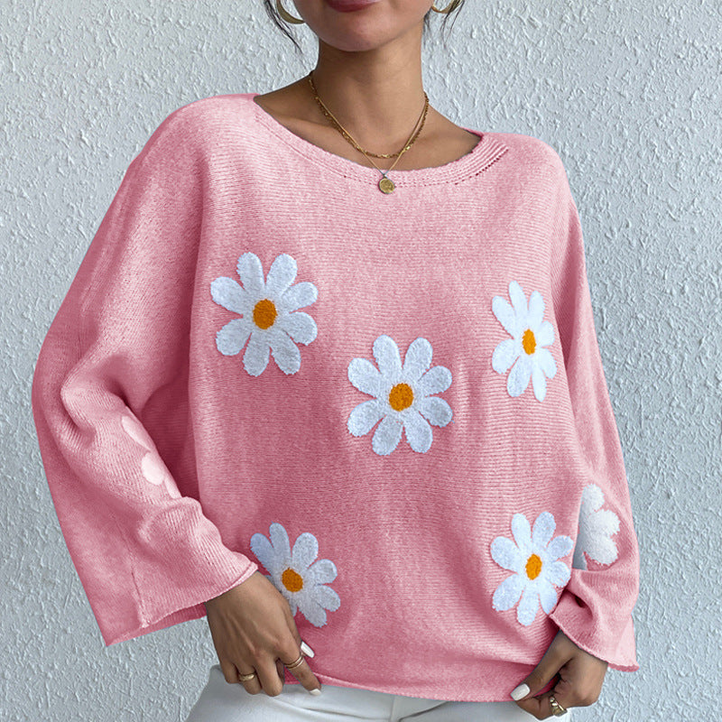 Daisy Dream Oversized Knit Sweater – 3D Floral
