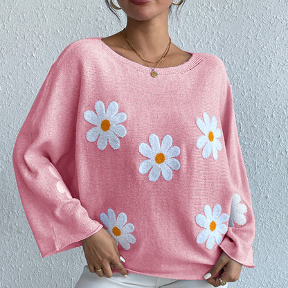 Daisy Dream Oversized Knit Sweater – 3D Floral