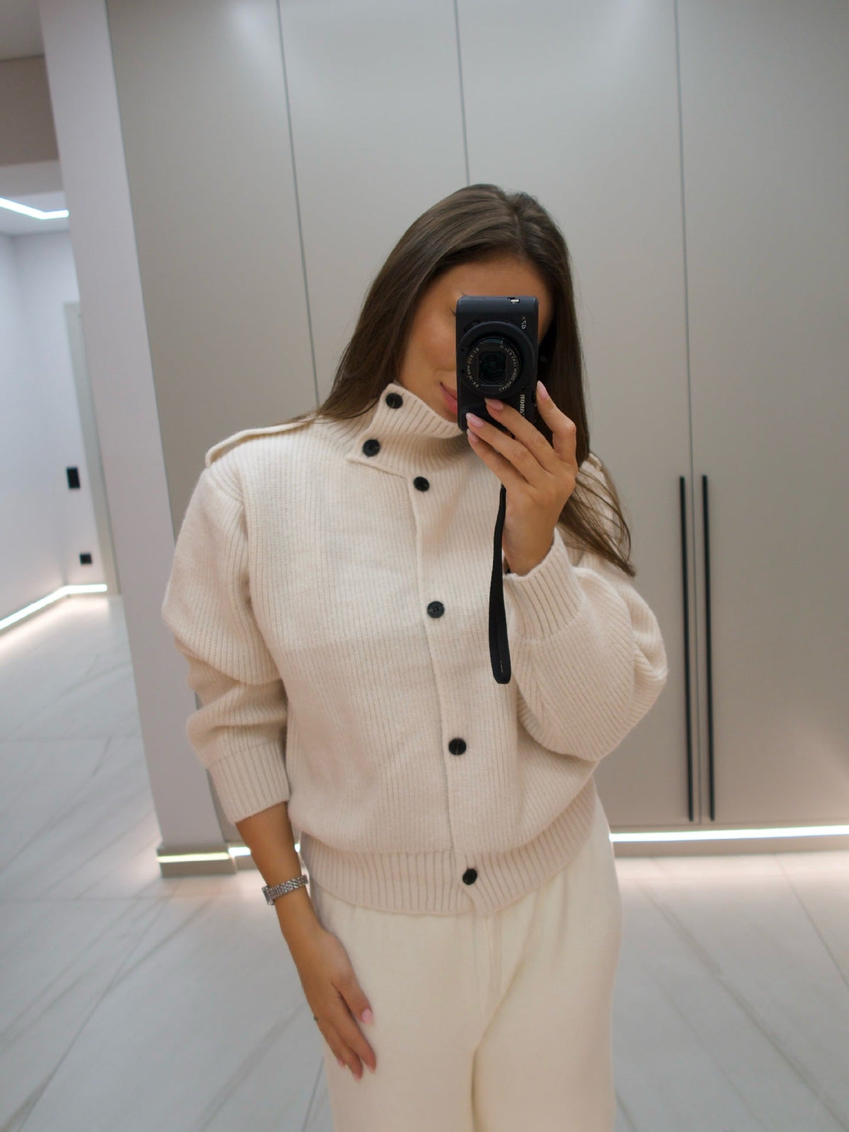 Reese High-Neck Button Cardigan