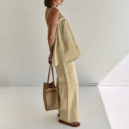 Amara Luxe Two-Piece Set – Strapless Top and Wide-Leg Trousers