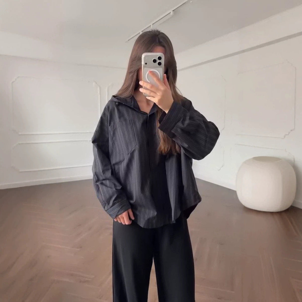 Sienna Striped Button-Front Hoodie