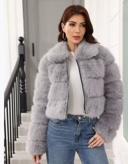 Short Crop Faux Fur Jacket