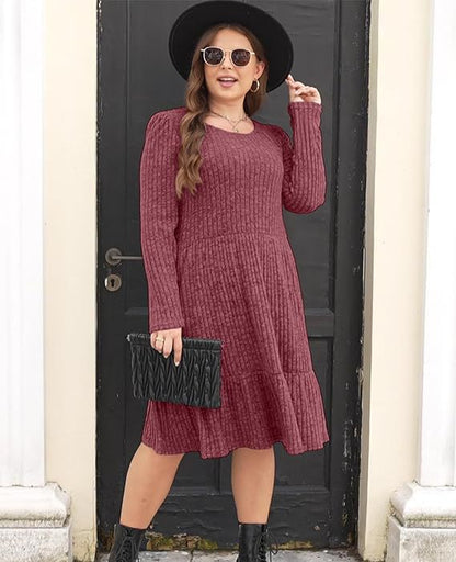 Striped Knit Sweater Dress – Midi A-Line