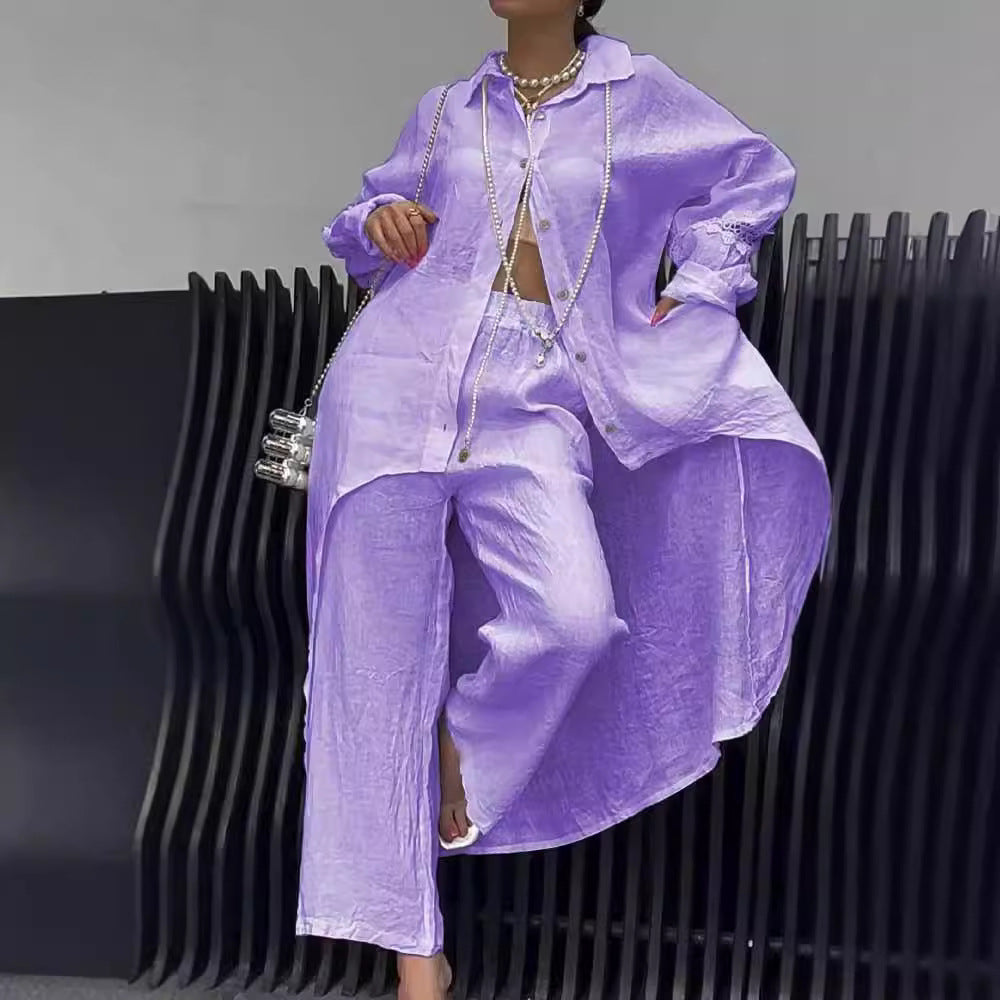 Aurora Two-Piece Shirt and Wide-Leg Pant Set