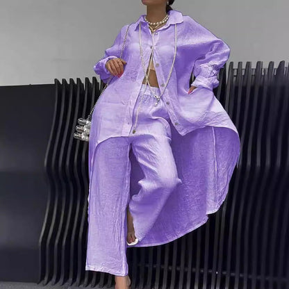 Aurora Two-Piece Shirt and Wide-Leg Pant Set