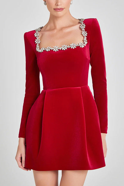 Isabella Crystal Square-Neck Mini Dress